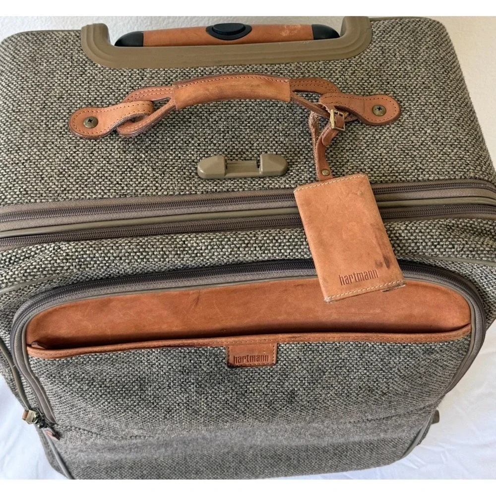 Vintage Hartmann Tweed Leather Rolling Suitcase 2 Wheeled Carry On Bag 22